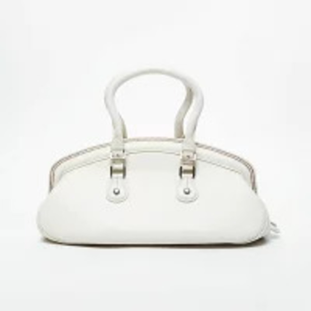Christian Dior Leather Boston Handbag Ivory White